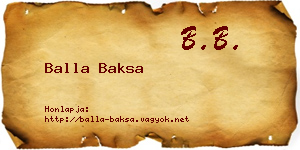 Balla Baksa névjegykártya